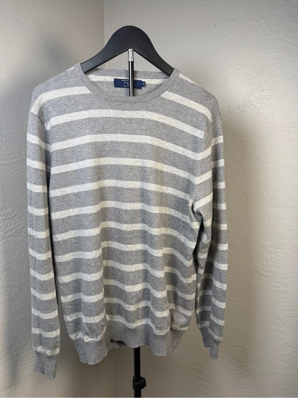 J.Crew Gray Striped Cotton Cashmere Crew Neck Lightweight Sweater Size M